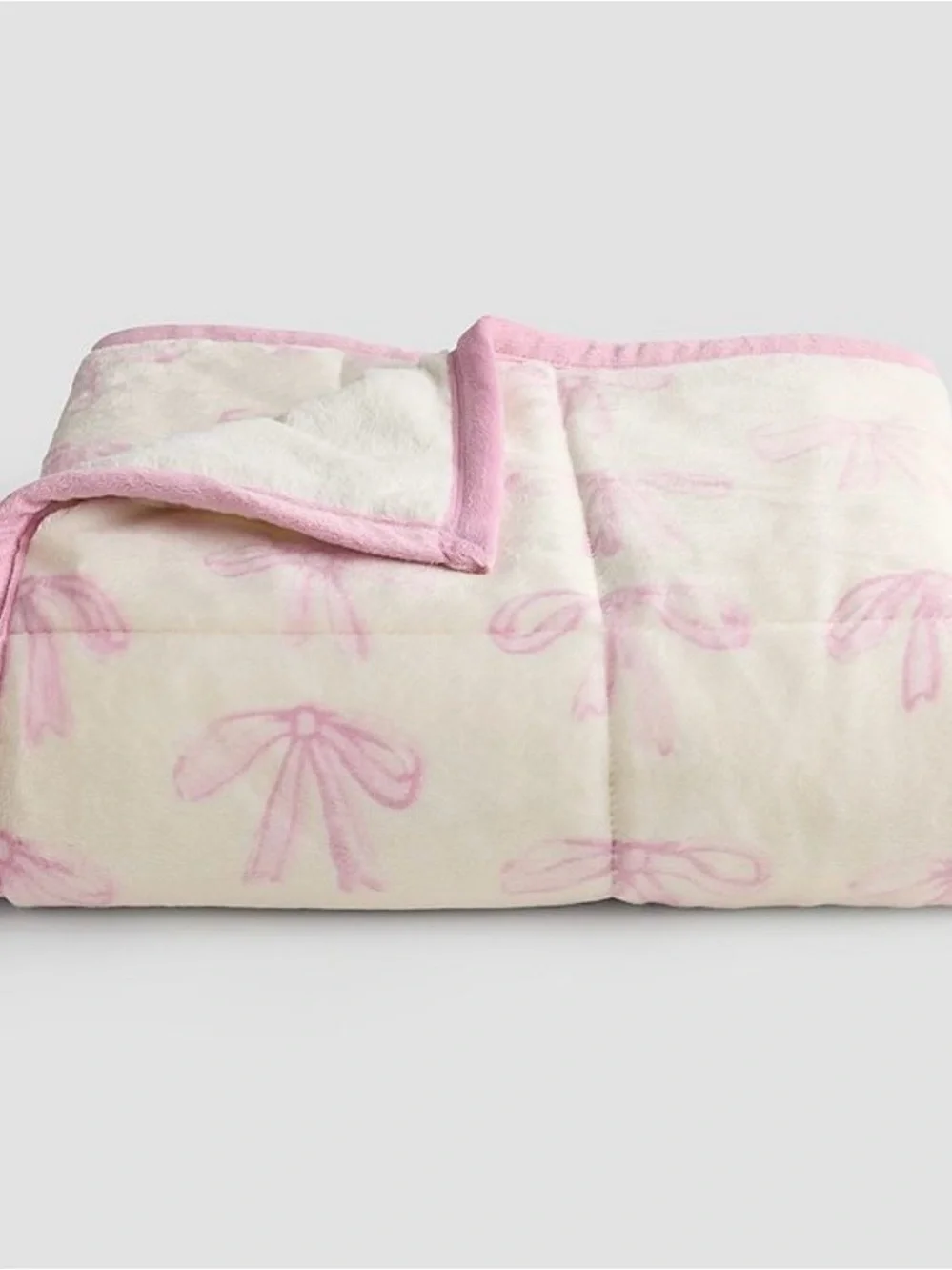 Cuddl Duds Cozy Soft Throw Blanket Quilted silky ivory pink bows girls bedding